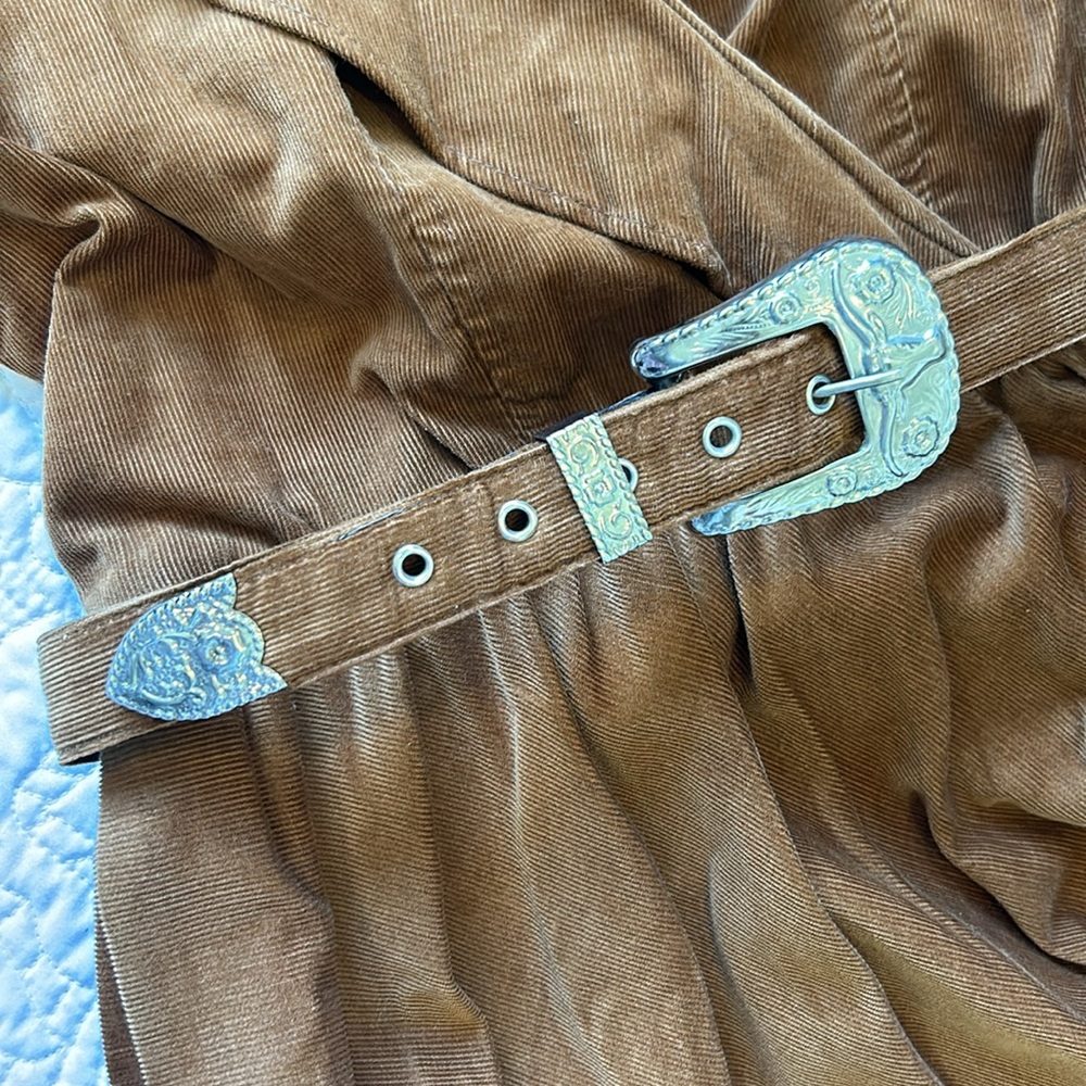 Vintage 70s Pincord Western Prairie Ruffle Maxi Dress - Picture 8 of 13